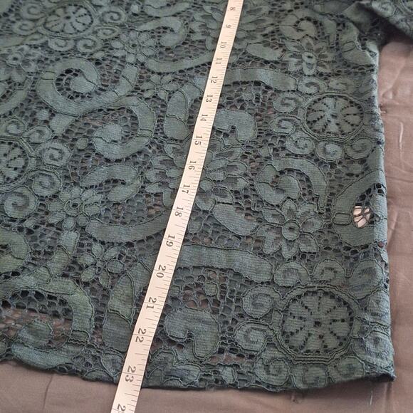 Nanette Lepore Blouse Women's Large Hunter Green 90s Style Lace Classic Retro - Picture 9 of 9
